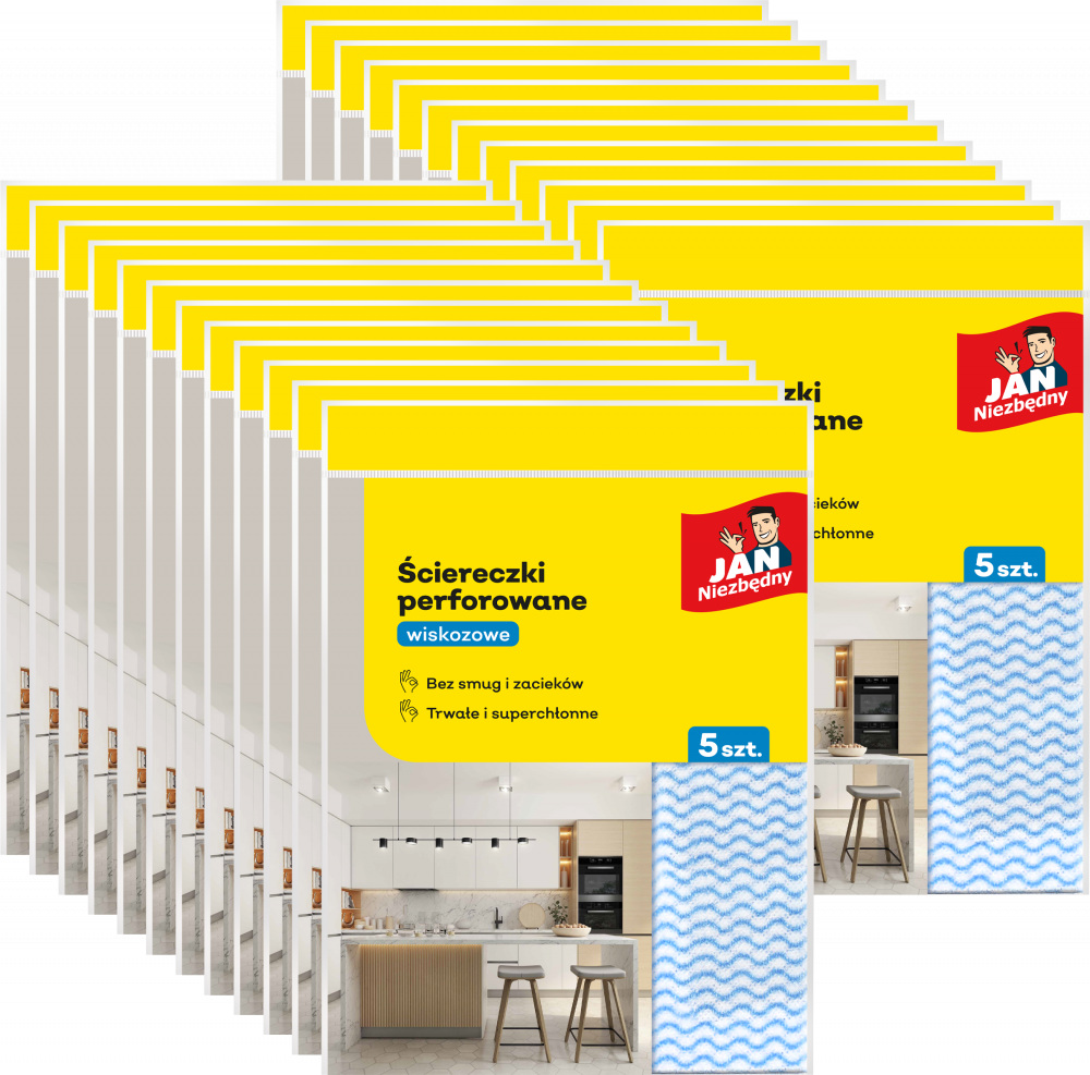24x Ściereczka perforowana Jan Niezbędny, wiskoza, 40x50cm, 5 sztuk, mix kolorów