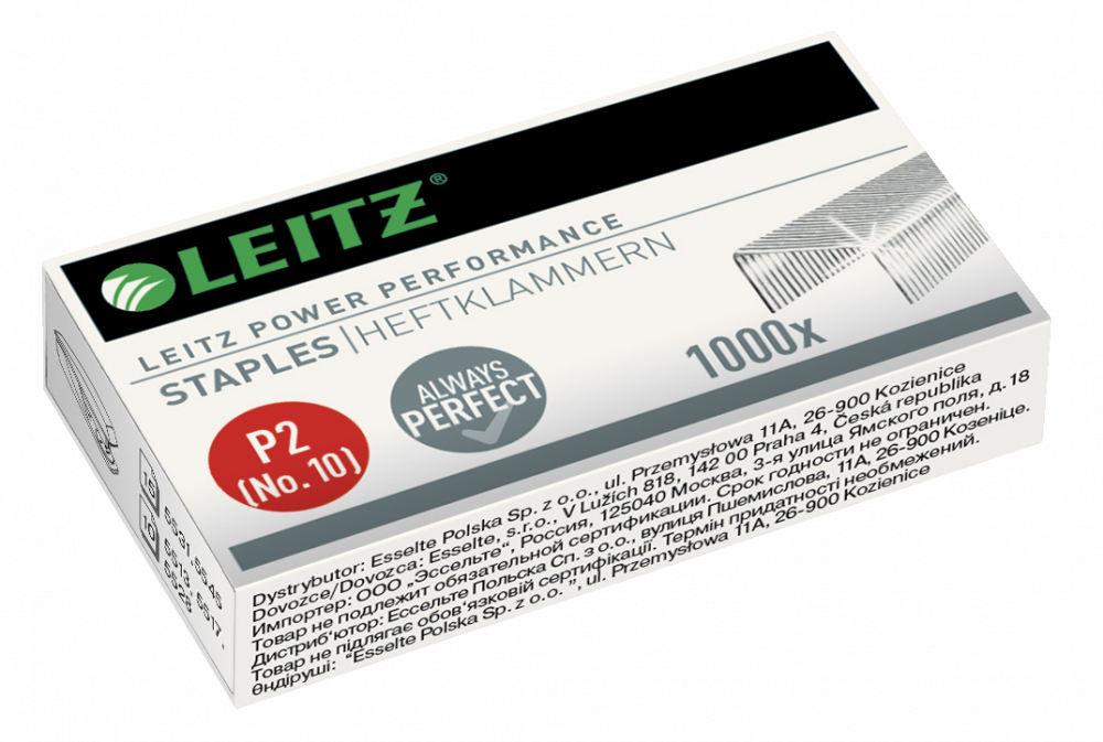 Zszywki wytrzymałe Leitz Power Performance, 10/5, 1000 sztuk, srebrny