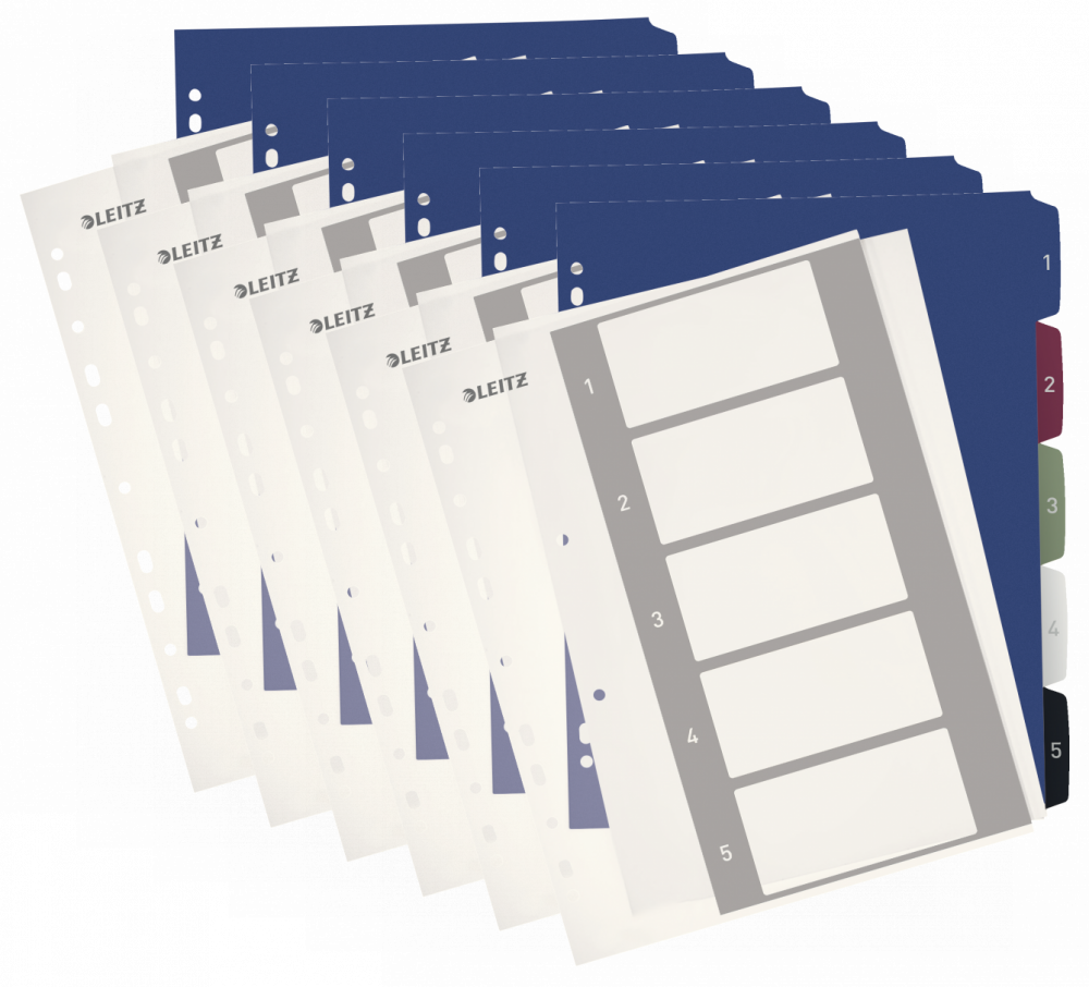6x Przekładki do segregatora Leitz Style, plastikowe, numeryczne, do zadruku, A4+, 1-5 kart