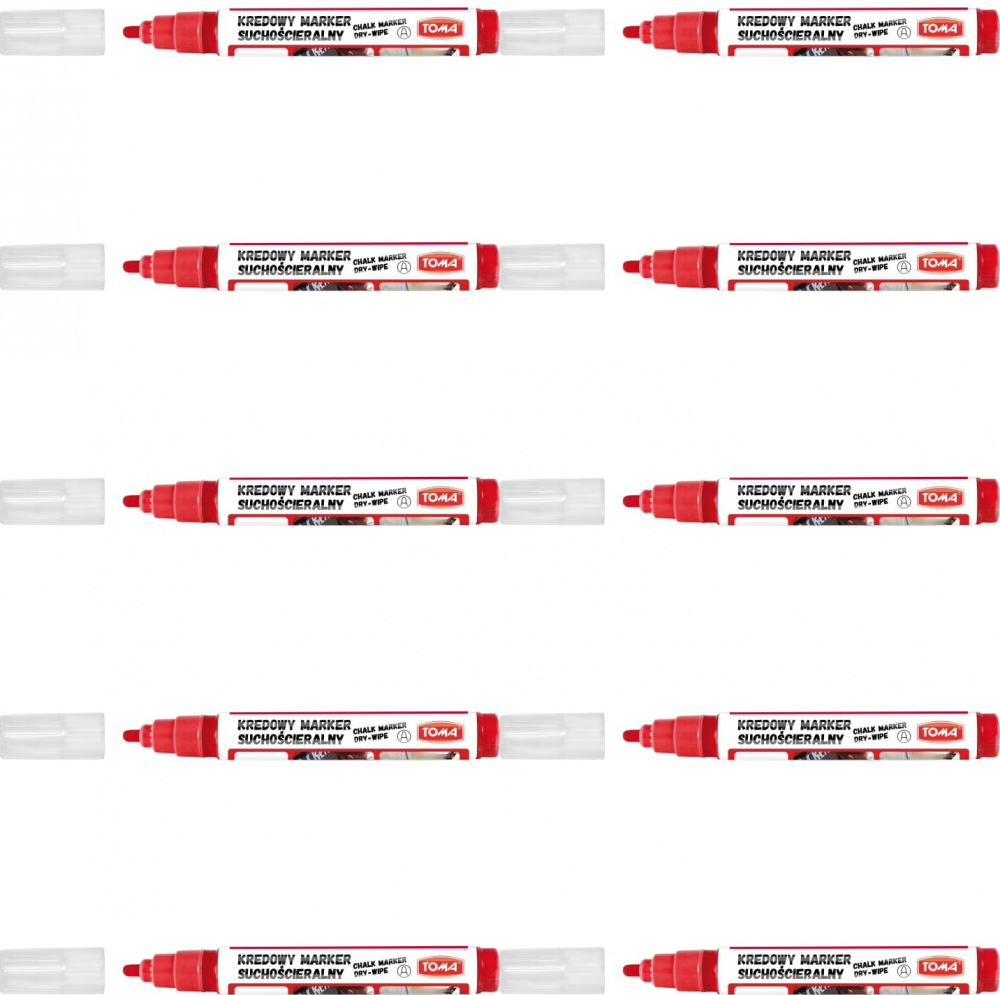 10x Marker kredowy suchościeralny Toma TO-296, okrągła, 4.5 mm, czerwony