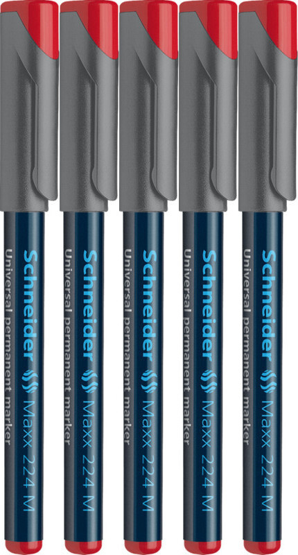 5x Foliopis permanentny Schneider Maxx 224, okrągła, M, 1 mm, czerwony