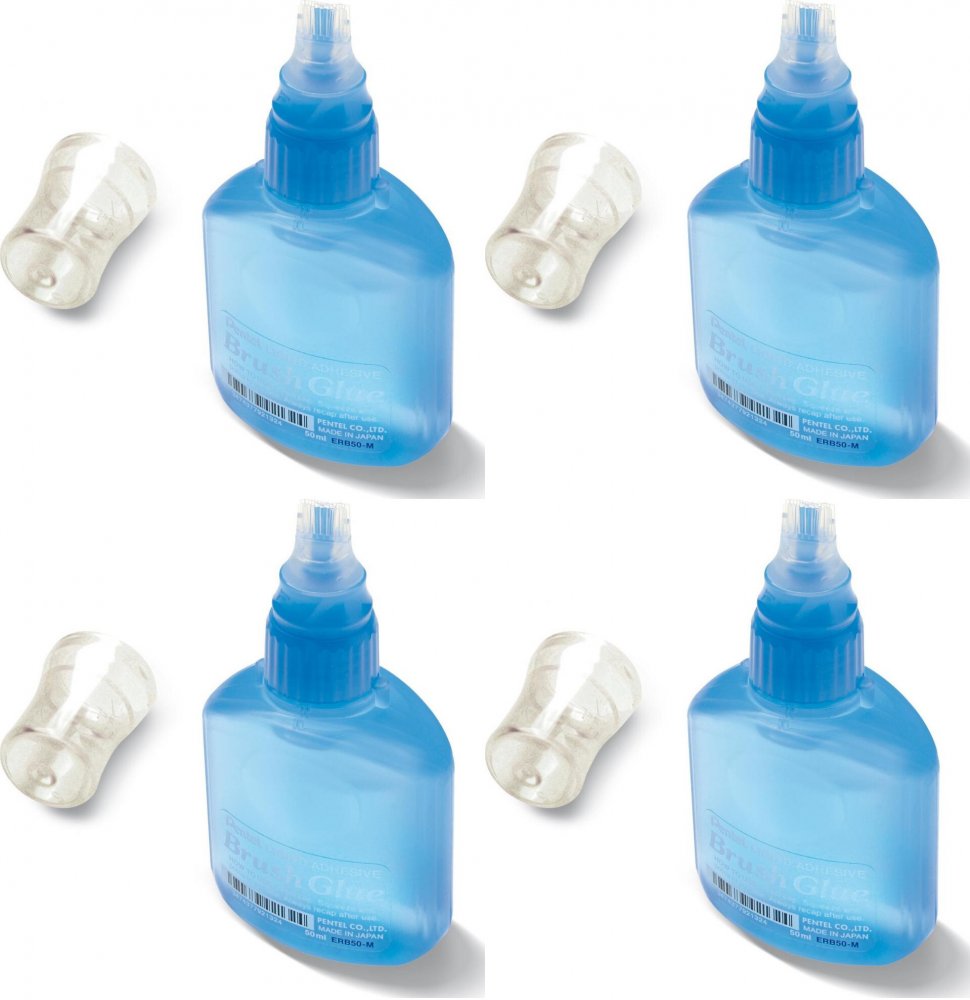 4x Klej z pędzelkiem Pentel ERB50, w płynie, 50ml