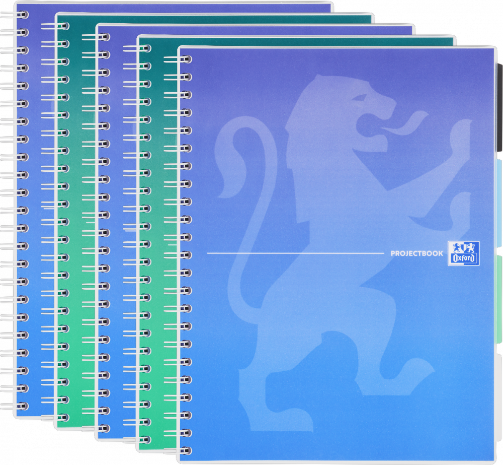 5x Kołonotatnik Oxford Gradient Projectbook, A4, w kratkę, 80 kartek, okładka PP, mix kolorów