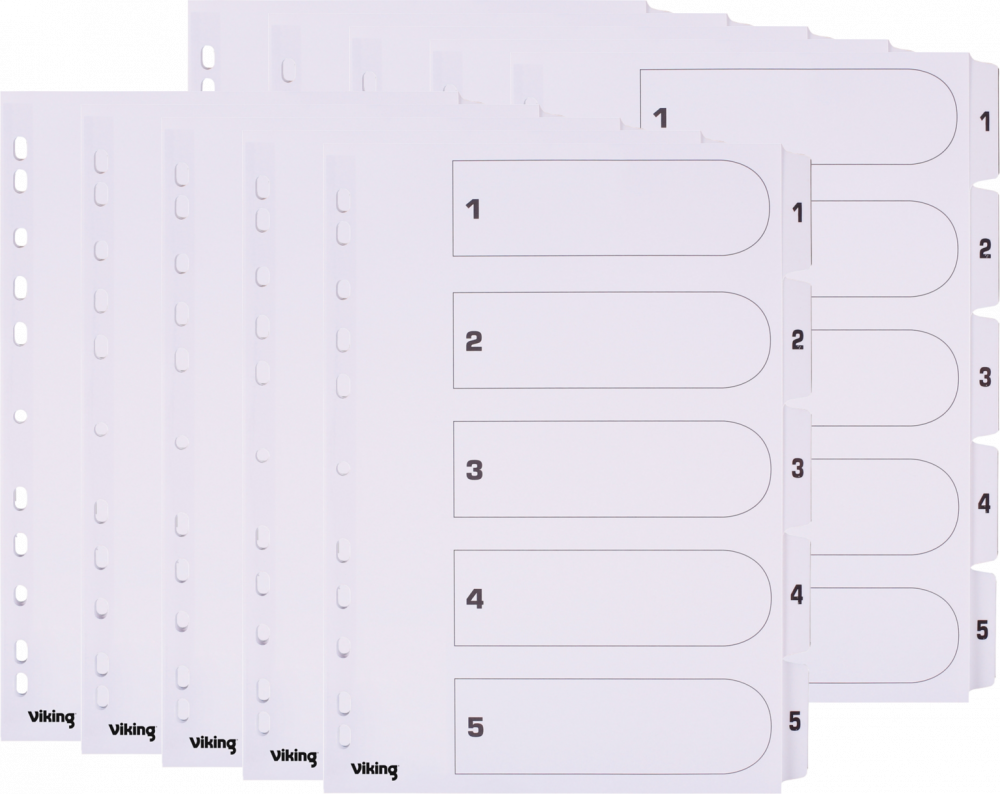 10x Przekładki do segregatora Viking, kartonowe, numeryczne, A4, 1-5 kart, biały