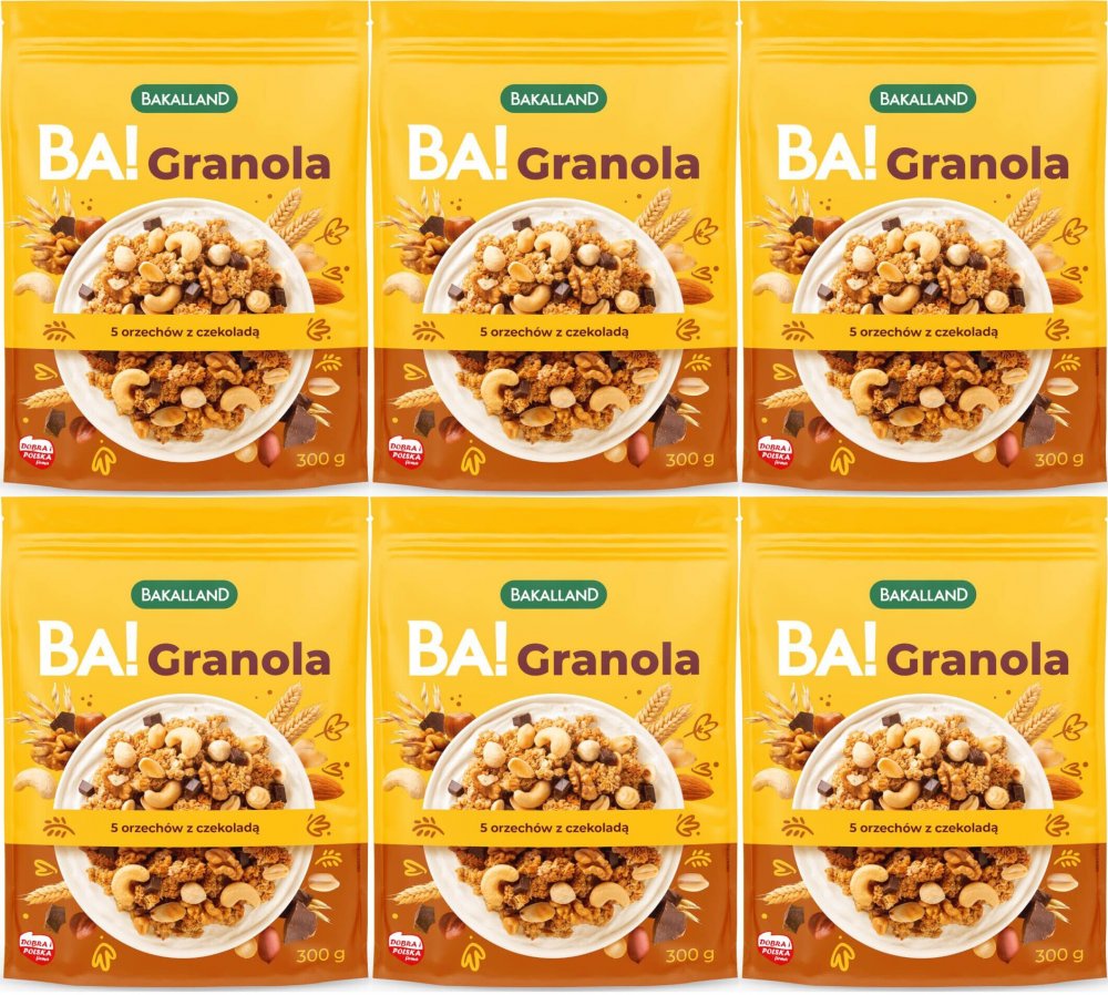 6x Granola Bakalland BA! 5 orzechów z czekoladą, 300g