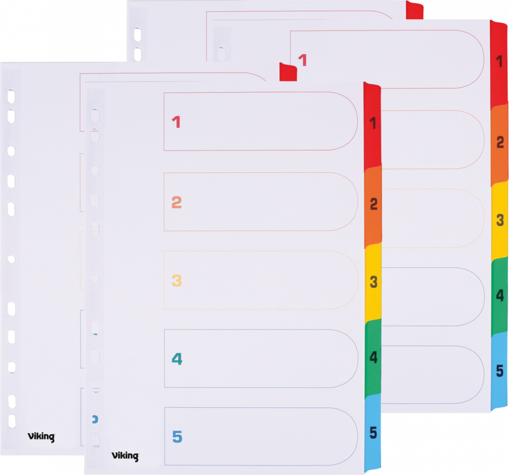 4x Przekładki do segregatora Viking Mylar, kartonowe, numeryczne, A4, 1-5 kart, biały