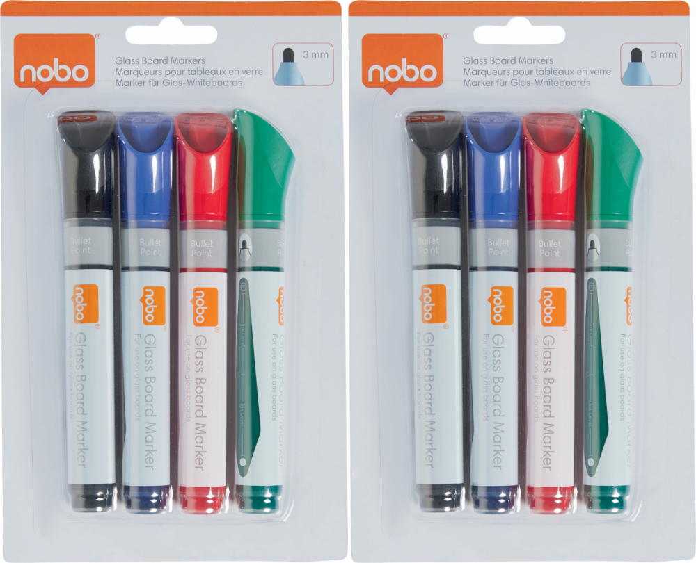 2x Marker do tablic szklanych Nobo, okrągła, 2.0mm, 4 sztuki, mix kolorów