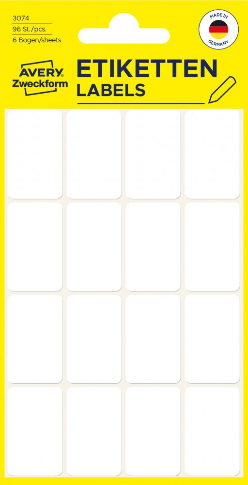 Minietykiety Avery Zweckform, do opisywania ręcznego, 29x18mm, 6 arkuszy, biały