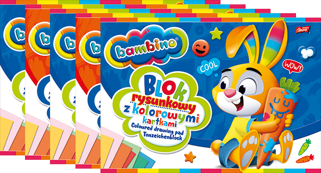 5x Blok rysunkowy Bambino Zwierzaki Uczniaki, A4, 16 kartek, kolorowy