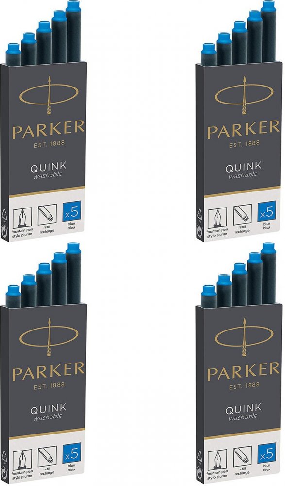 4x Naboje zmywalne do pióra wiecznego Parker Quink, 5 sztuk, niebieski