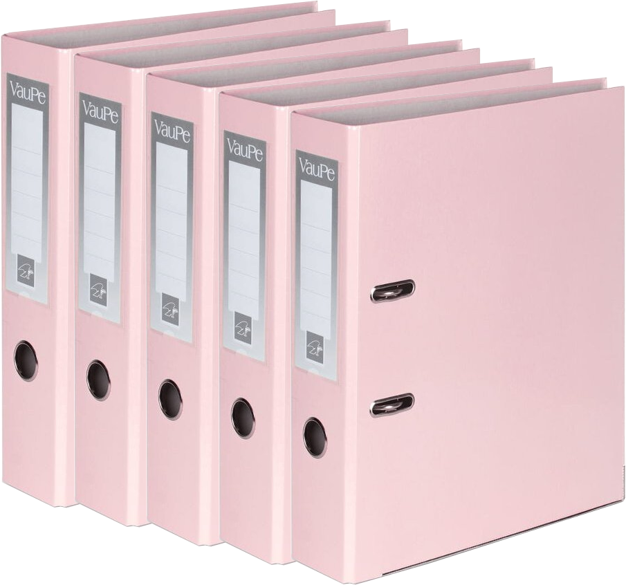 5x Segregator A4 VauPe FCK, szerokość grzbietu 75mm, do 500 kartek, różowy pastelowy