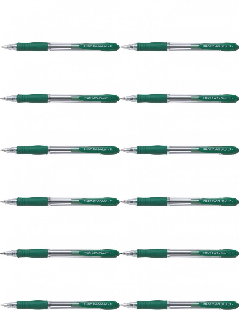 12x Długopis automatyczny Pilot, Super Grip, 0.7mm, zielony