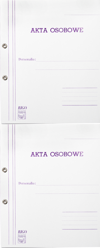 2x Teczka do akt osobowych Bigo, A4, 300g/m2, oczkowa, 5 części, 10 sztuk, biało-szary