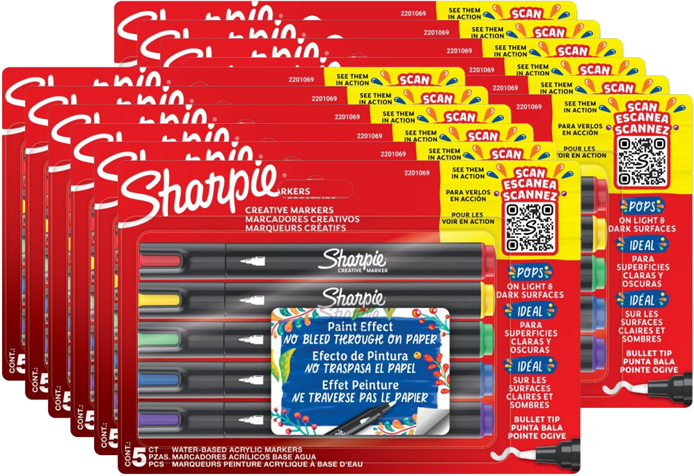 12x Kreatywne markery akrylowe Sharpie, okrągła, 2.5mm, 5 sztuk, mix kolorów