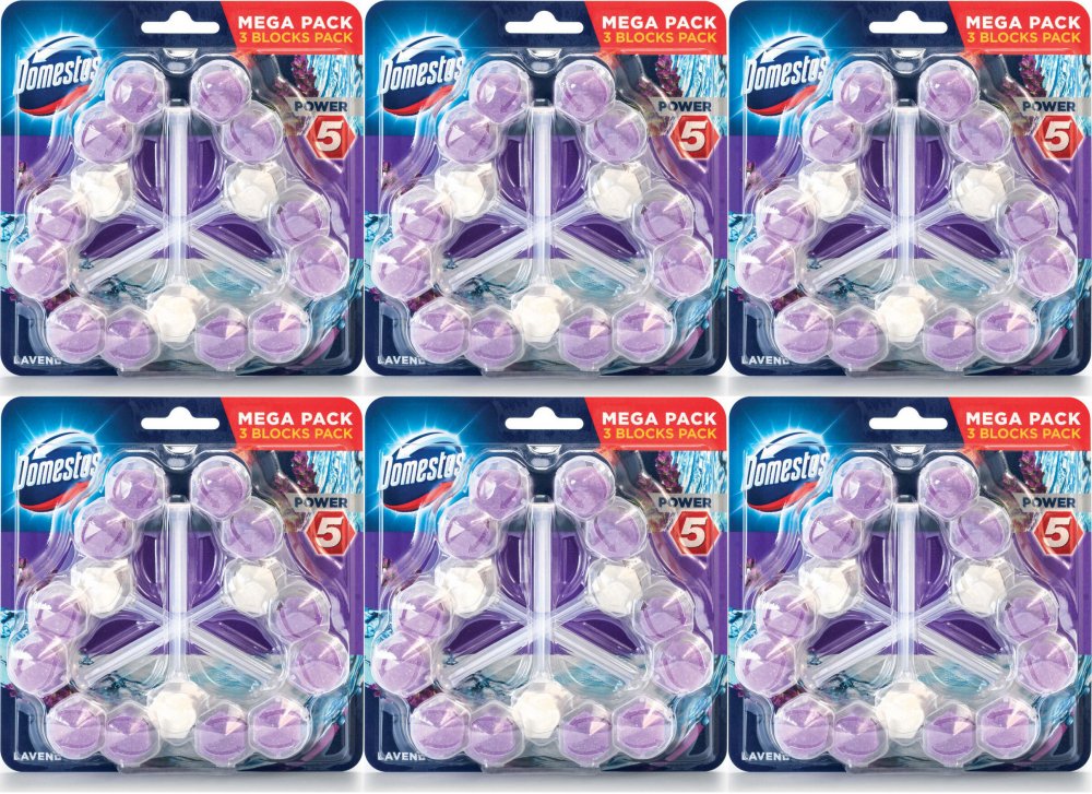 6x Zawieszka do WC Domestos Power 5, lawendowy, 3x55g