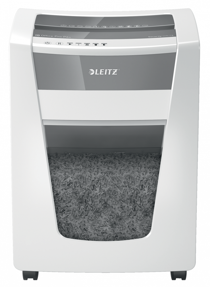 Niszczarka do papieru Leitz IQ Office Pro P6+, supermikrościnek 1x5mm, 5 kartek, P-6 DIN, biały