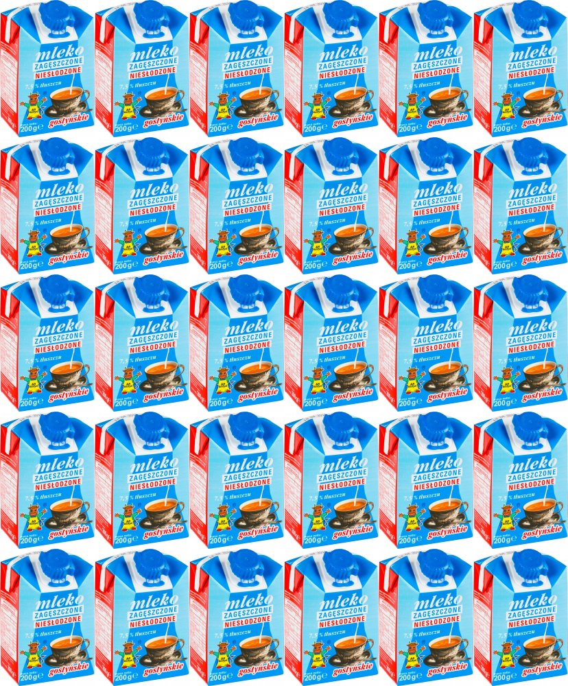 48x Mleko zagęszczone niesłodzone Gostyń, 7.5%, 200g