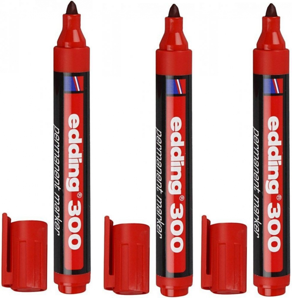 3x marker permanentny edding 300, okrągła, 1.5-3mm, czerwony