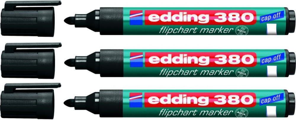 3x marker do flipchartów edding 380, okrągła, 1.5-3mm, czarny