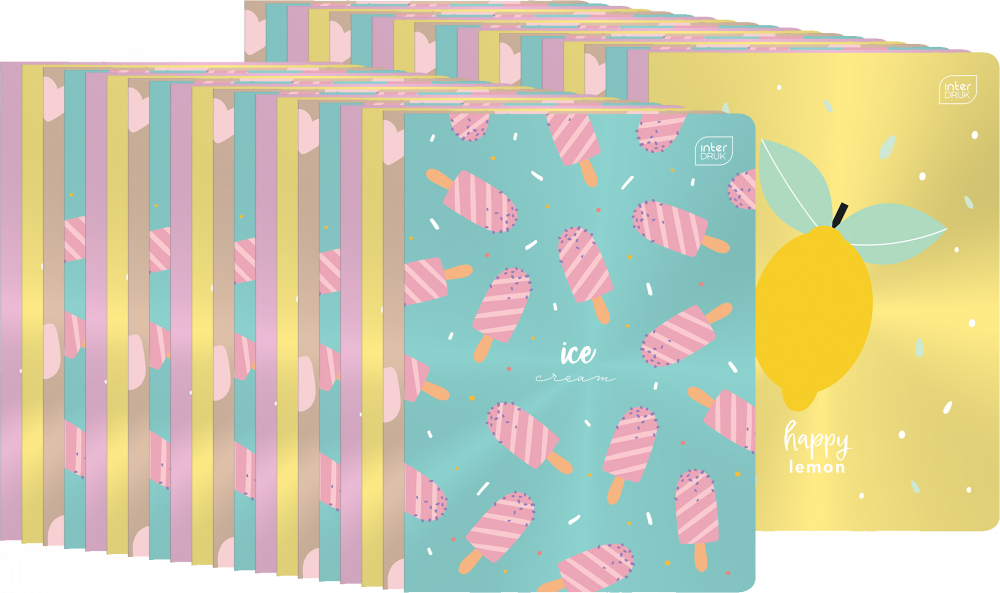 40x Zeszyt w wąskie linie Interdruk Metallic, A5, 16 kartek, mix wzorów