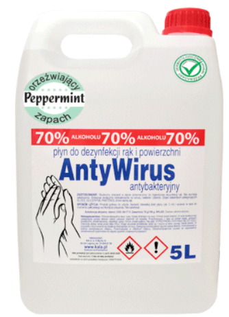 Płyn do dezynfekcji rąk Kala AntyWirus Peppermint, 70% alk., 5 l