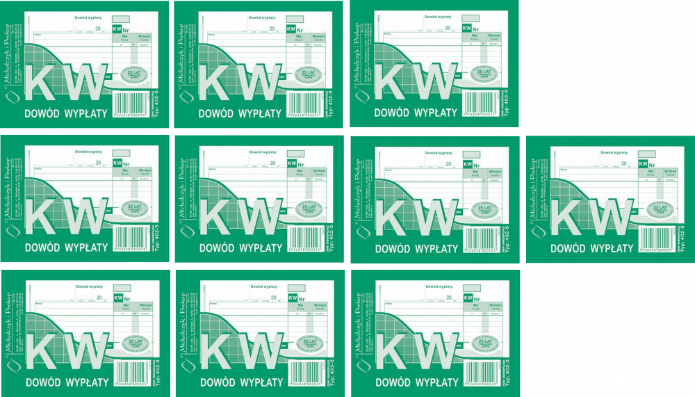10x Druk akcydensowy KW Dowód wypłaty MiP 402-5, A6, wielokopia, 80k