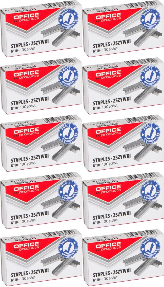 10x Zszywki Office Products 10/5, 1000 sztuk, srebrny