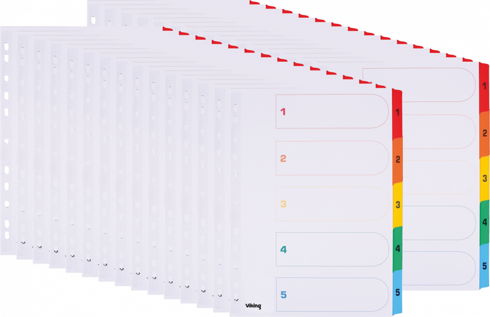 50x Przekładki do segregatora Viking Mylar, kartonowe, numeryczne, A4, 1-5 kart, biały