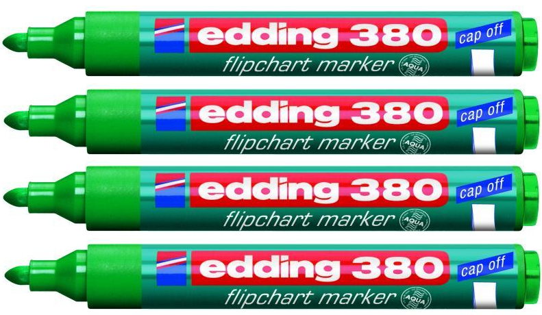 4x marker do flipchartów edding 380, okrągła, 1.5-3mm, zielony