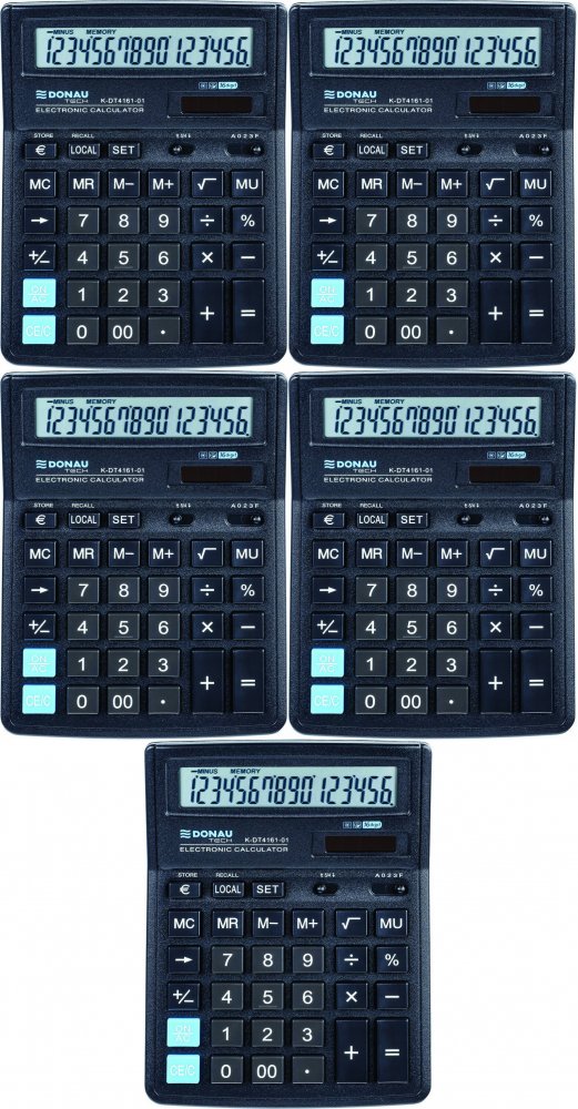5x Kalkulator biurowy Donau Tech, 16-cyfr, czarny