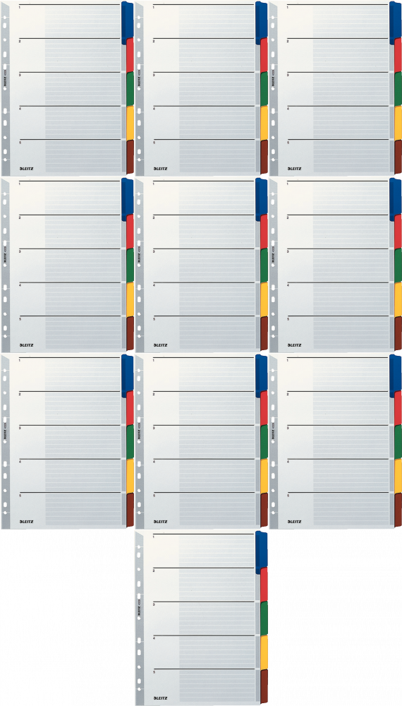 10x Przekładki do segregatora Leitz, kartonowe, A4, 5 kart, mix kolorów