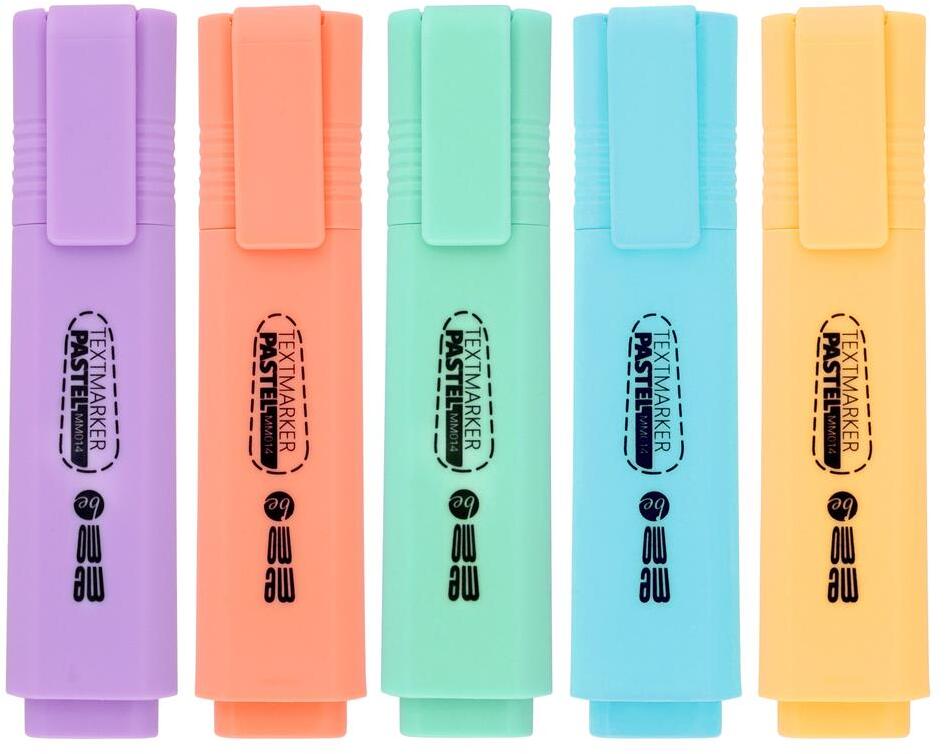 Zakreślacz MemoBe, ścięta, w etui, 5 sztuk, mix kolorów pastelowych