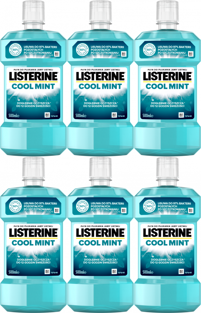 6x Płyn do płukania jamy ustnej Listerine Cool Mint, miętowy, 500 ml