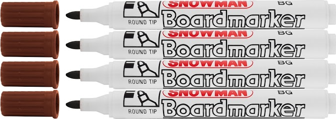 4x Marker suchościeralny Snowman Boardmarker, okrągła, 1.5-3mm, brązowy