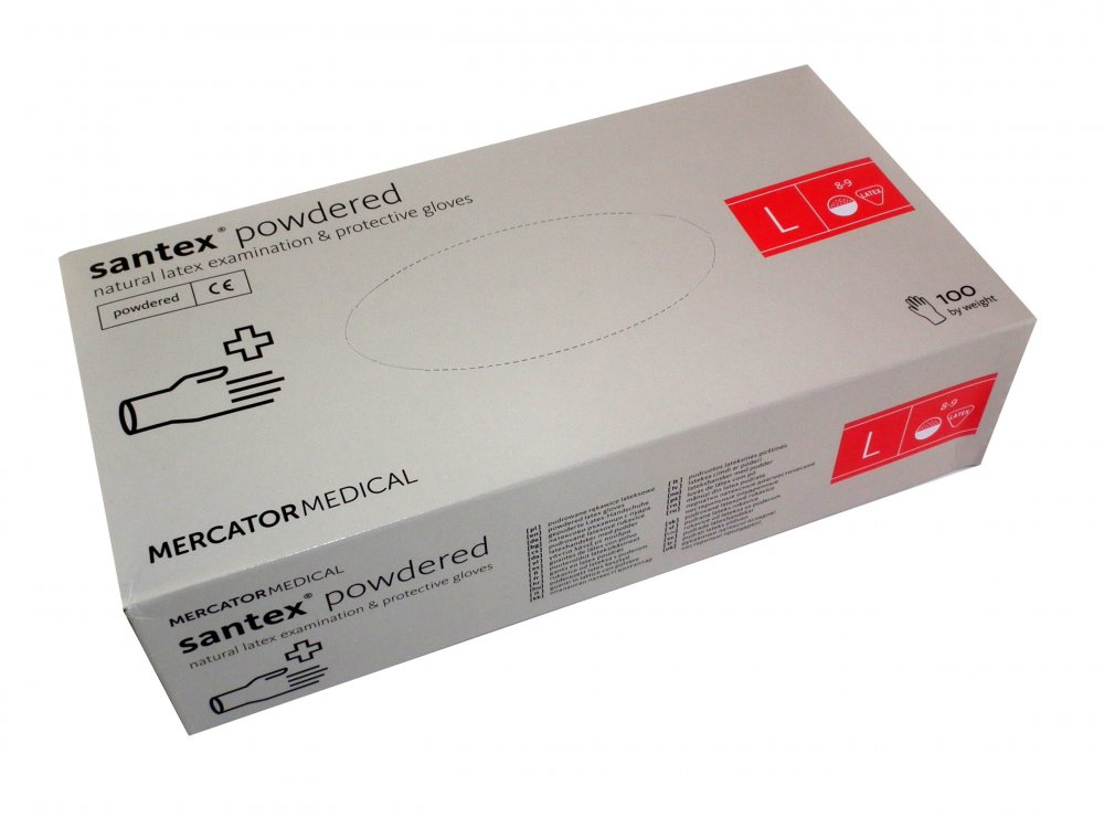 Rękawiczki jednorazowe lateksowe Santex, pudrowane, rozmiar L, 100 sztuk, kremowy