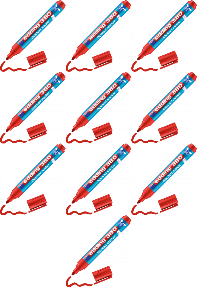 10x Marker do flipchartów edding 380, okrągła, 1.5-3mm, czerwony