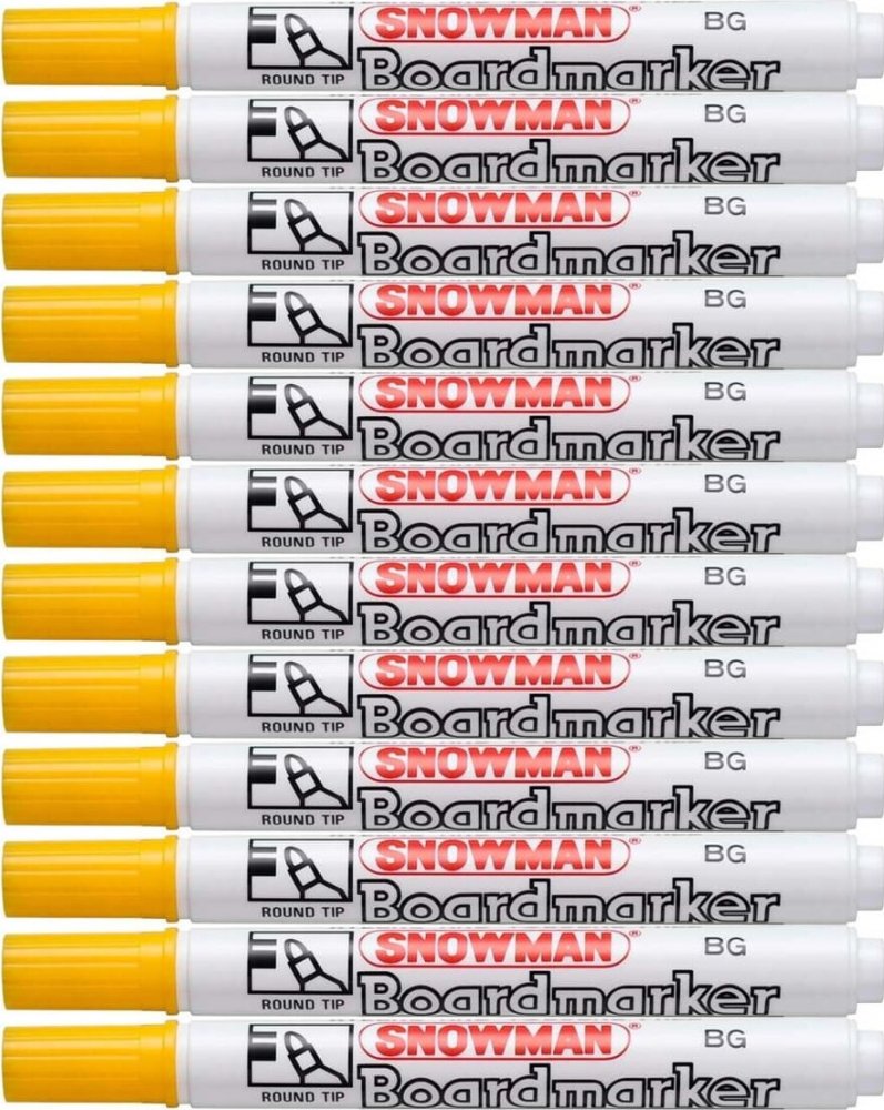 12x Marker suchościeralny Snowman Boardmarker, okrągła, 1.5-3mm, żółty
