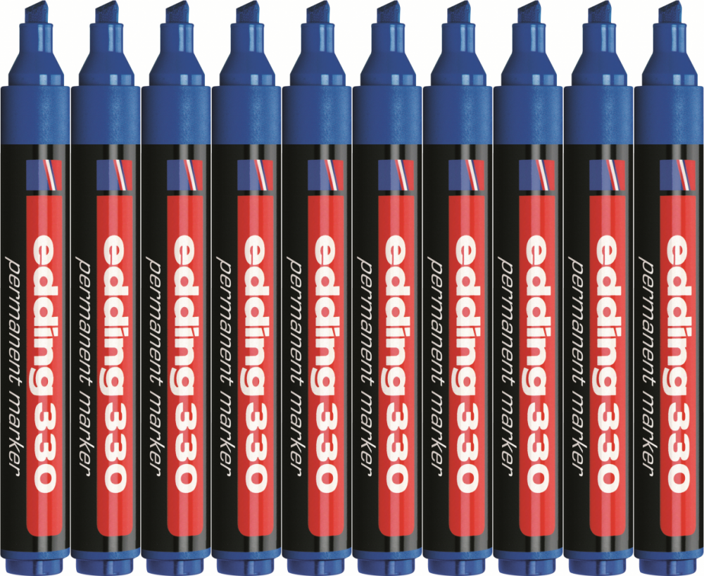 10x Marker permanentny edding 330, ścięta, 1-5 mm, niebieski