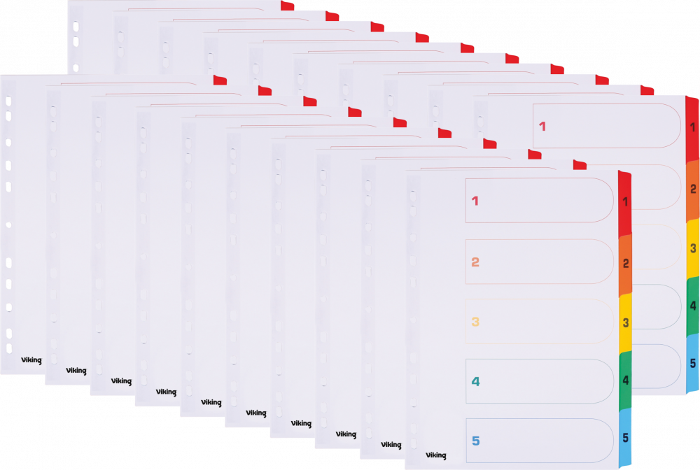 20x Przekładki do segregatora Viking Mylar, kartonowe, numeryczne, A4, 1-5 kart, biały