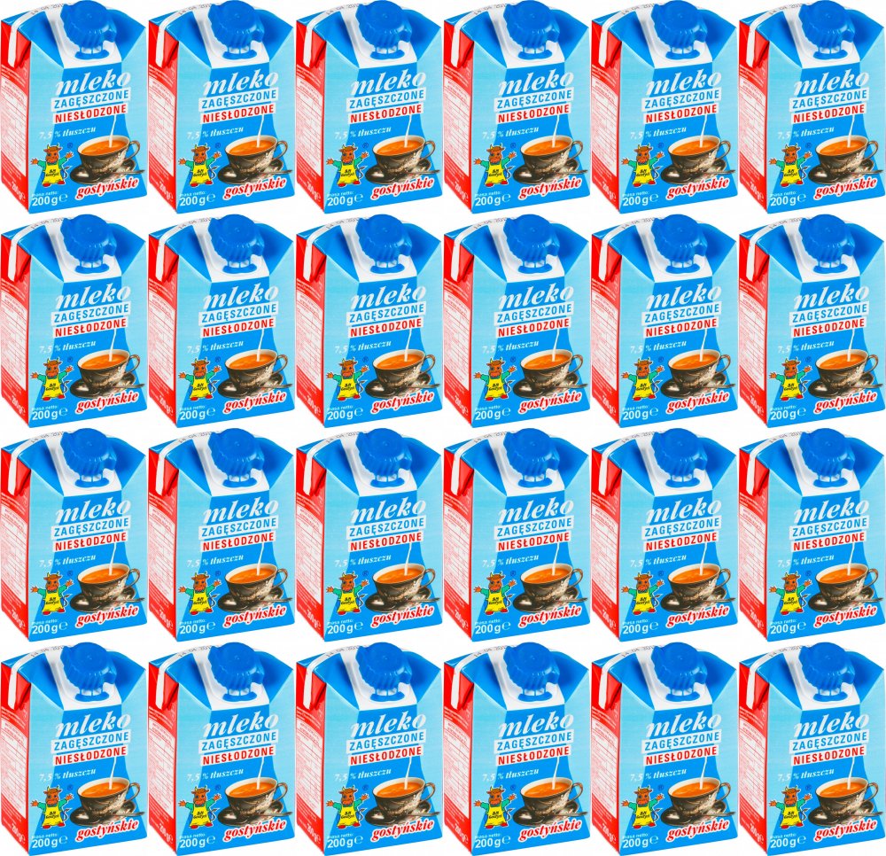 24x Mleko zagęszczone niesłodzone Gostyń, 7.5%, 200g