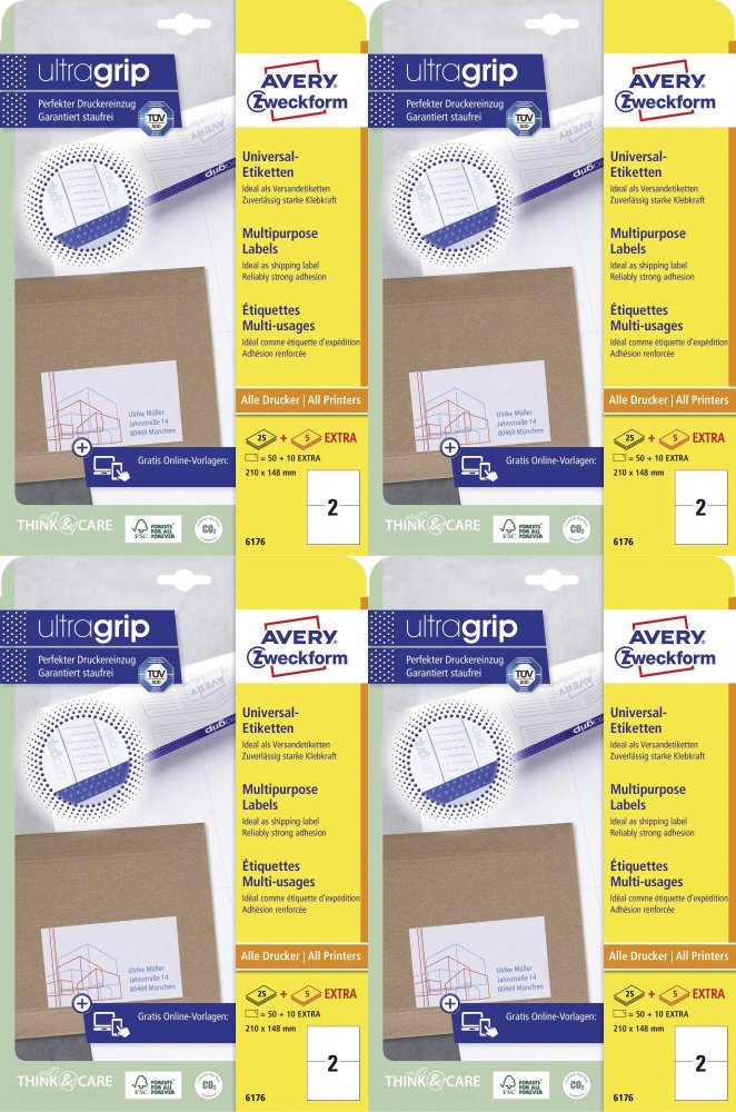 4x Etykiety samoprzylepne Avery Zweckform, 210x148mm, 25 arkuszy + 5 gratis, biały