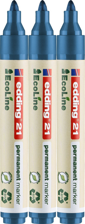 3x Marker permanentny edding 21 EcoLine, okrągła, 1.5-3mm, niebieski