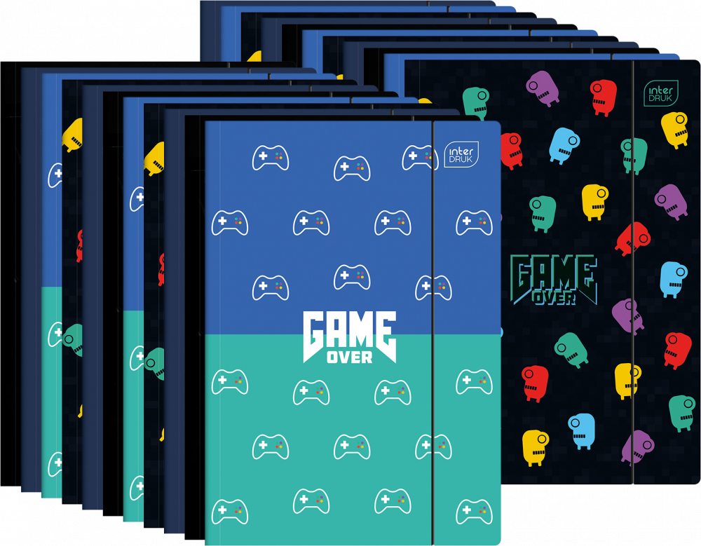 30x Teczka kartonowa z gumką Interdruk UV Boys, A4+, 350g, mix wzorów