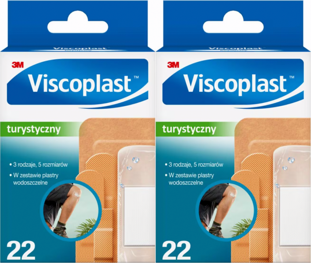 2x Zestaw plastrów turystycznych Viscoplast, 5 rozmiarów, 22 sztuki, mix rozmiarów