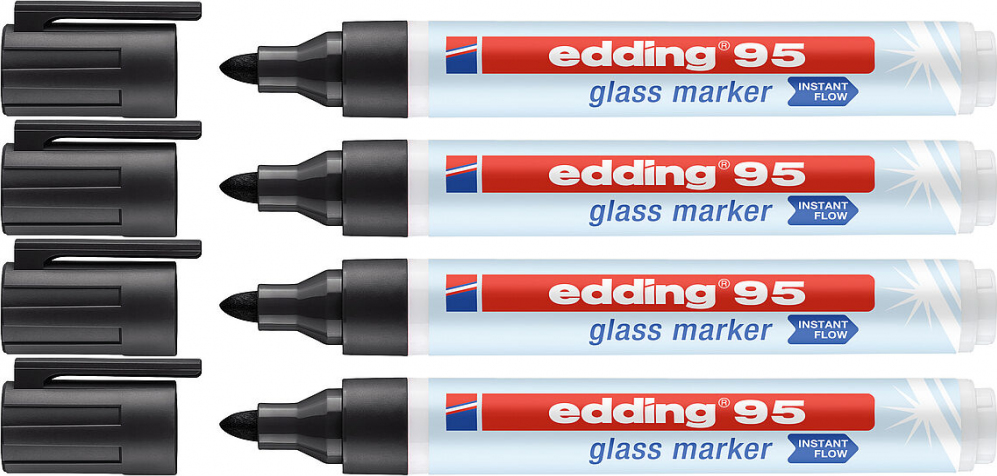 4x Marker do powierzchni szklanych edding 95, okrągła, 1.5-3mm, czarny