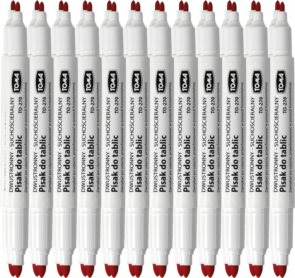 24x Marker suchościeralny Toma 270, dwustronny, okrągła, 0.8/1.5 mm, czerwony