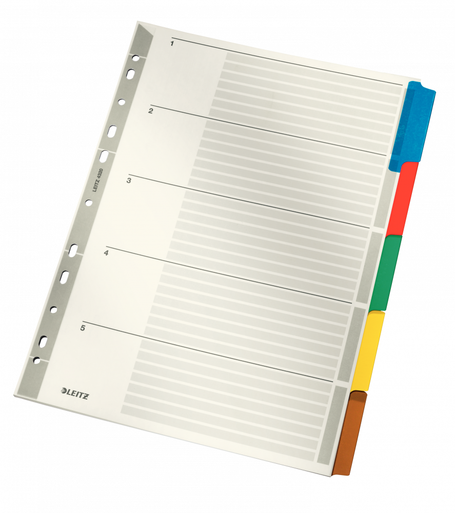 Przekładki do segregatora Leitz, kartonowe, A4, 5 kart, mix kolorów
