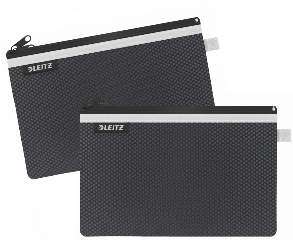 2x Koszulka/saszetka z suwakiem Leitz Wow, 2 przegródki, rozmiar L, czarny