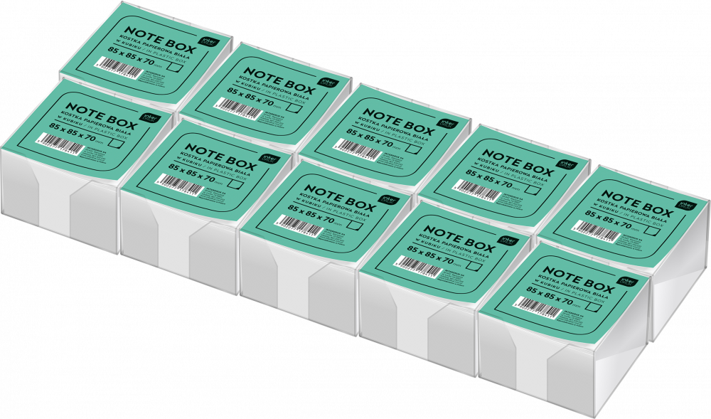 10x Pojemnik z białymi karteczkami Interdruk, 85x85x70mm, 700 karteczek, biały