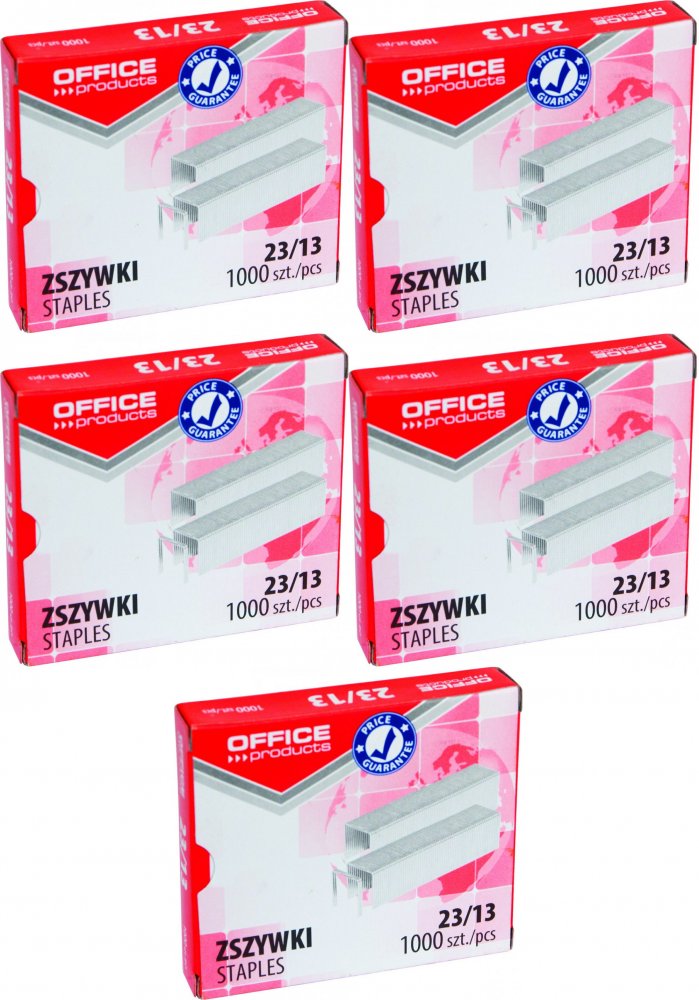 5x Zszywki Office Products 23/13, 1000 sztuk, srebrny